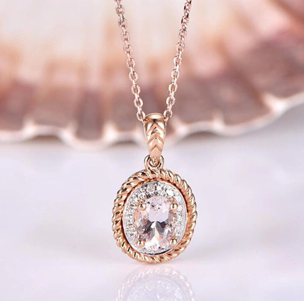 14K Rose Gold Plated Beautiful Pendant 1.5CT Simulated Christmas Gift Necklace