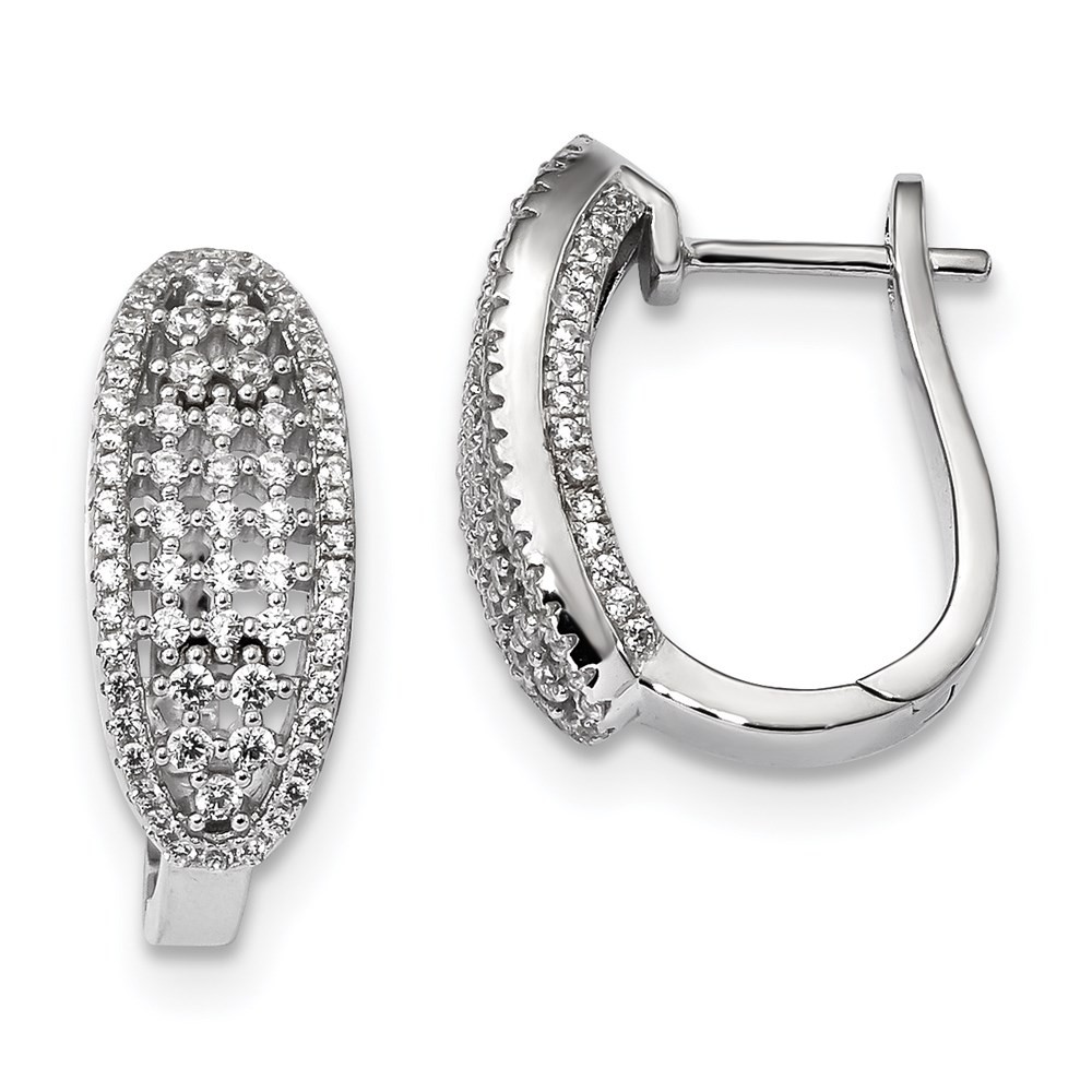 Sterling Silver Rhodium-Plated CZ Hinged Hoop Earrings 7.38g