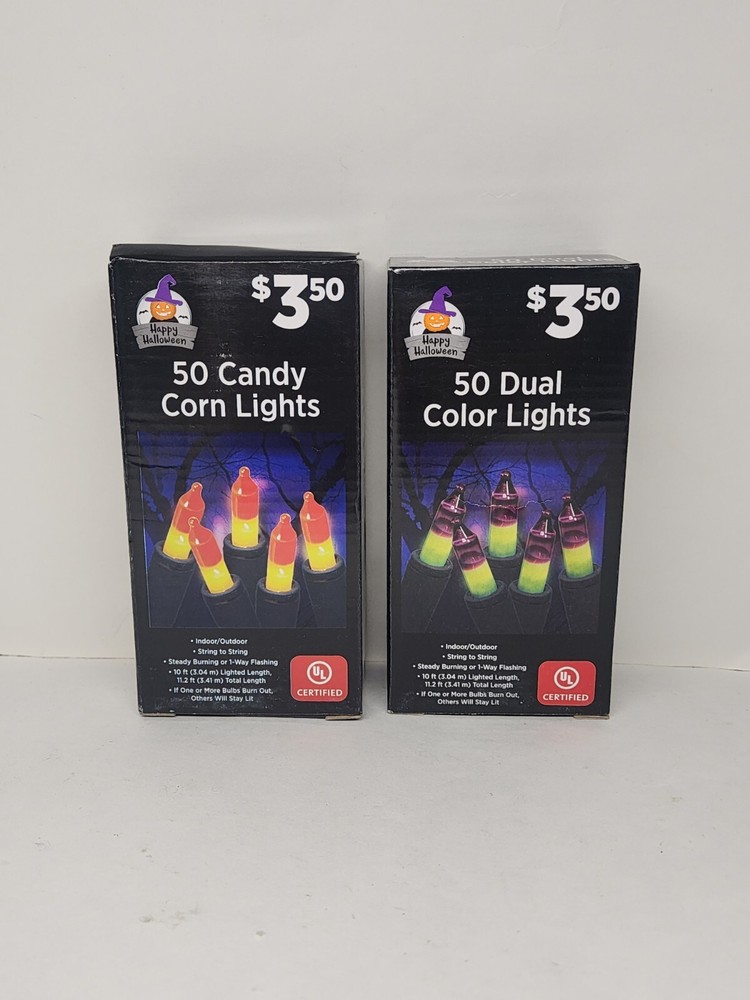 50 Candy Corn Lights, NIB Pack Of 2 Dual Color Lights Indoor/Outdoor 11.2ft