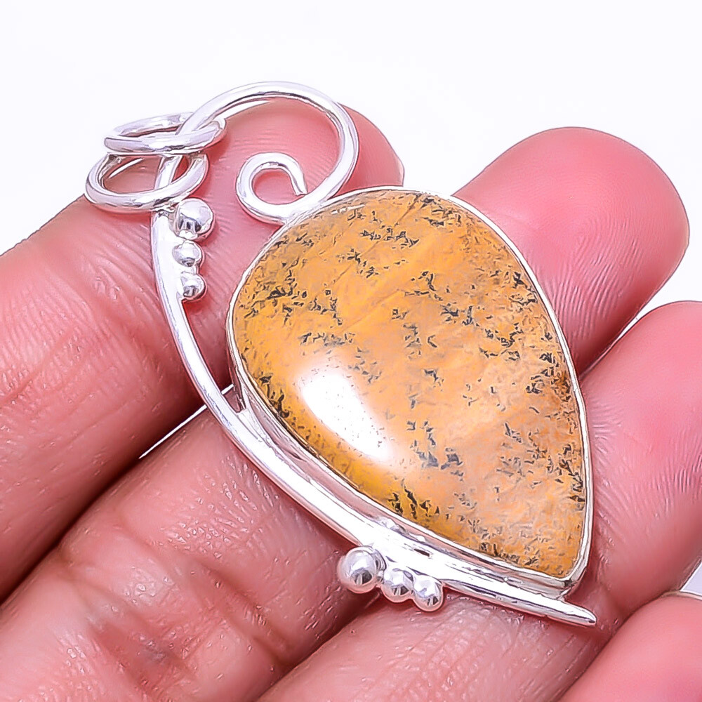 Honey Dendritic Opal - Mexico Handmade 925 Sterling Silver Pendant 1.95