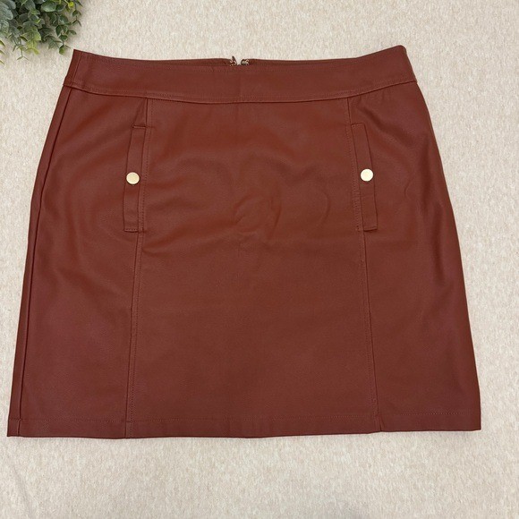LOFT Women’s Brown Faux Leather A Line Mini Skirt Size 12