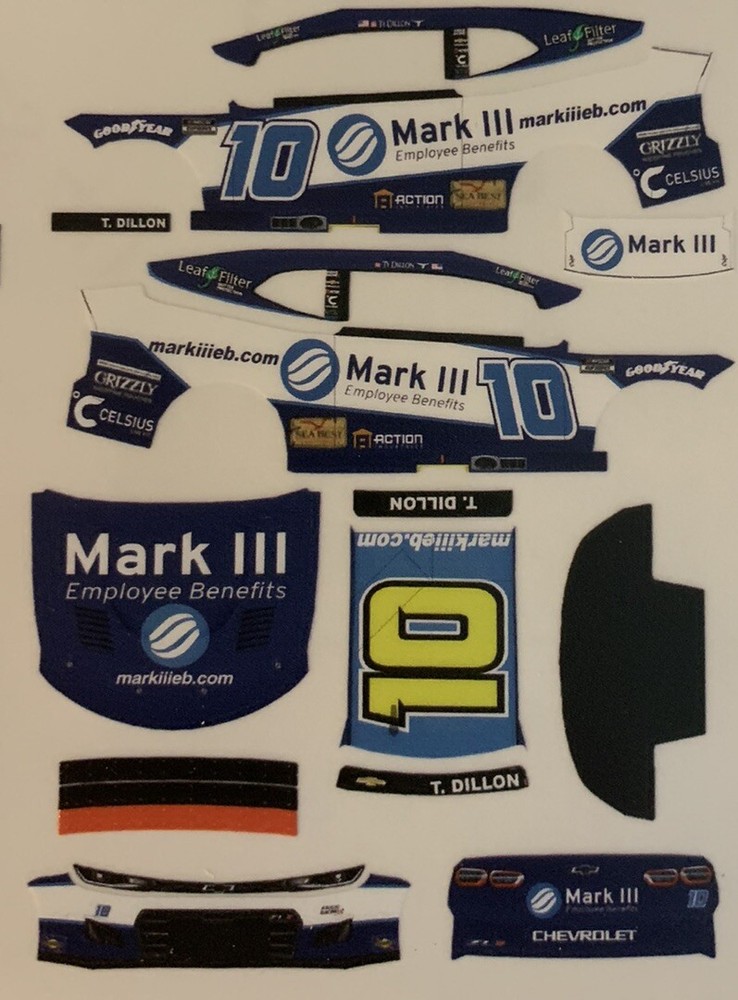 Custom 2025 Ty Dillon #10 Mark III NASCAR 1/64 Scale Peel & Stick Decals