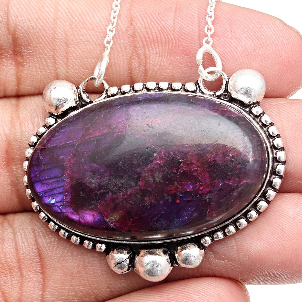 Pink Labradorite Gemstone Antique Necklace for Mother's Day 20 Inch