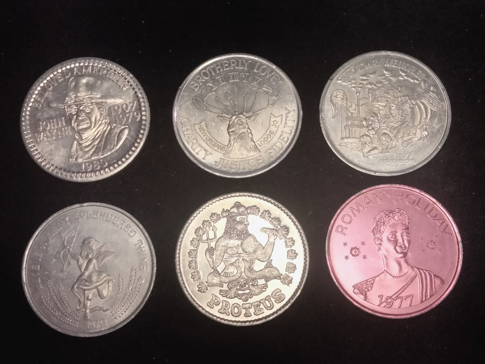 Vintage Mardi Gras Aluminum Coins Lot of 6 from 1977 1979 1980 1985