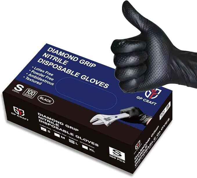 100 pcs Heavy Duty Mechanic Nitrile Black/Orange Disposable 8 MIL Diamond Gloves