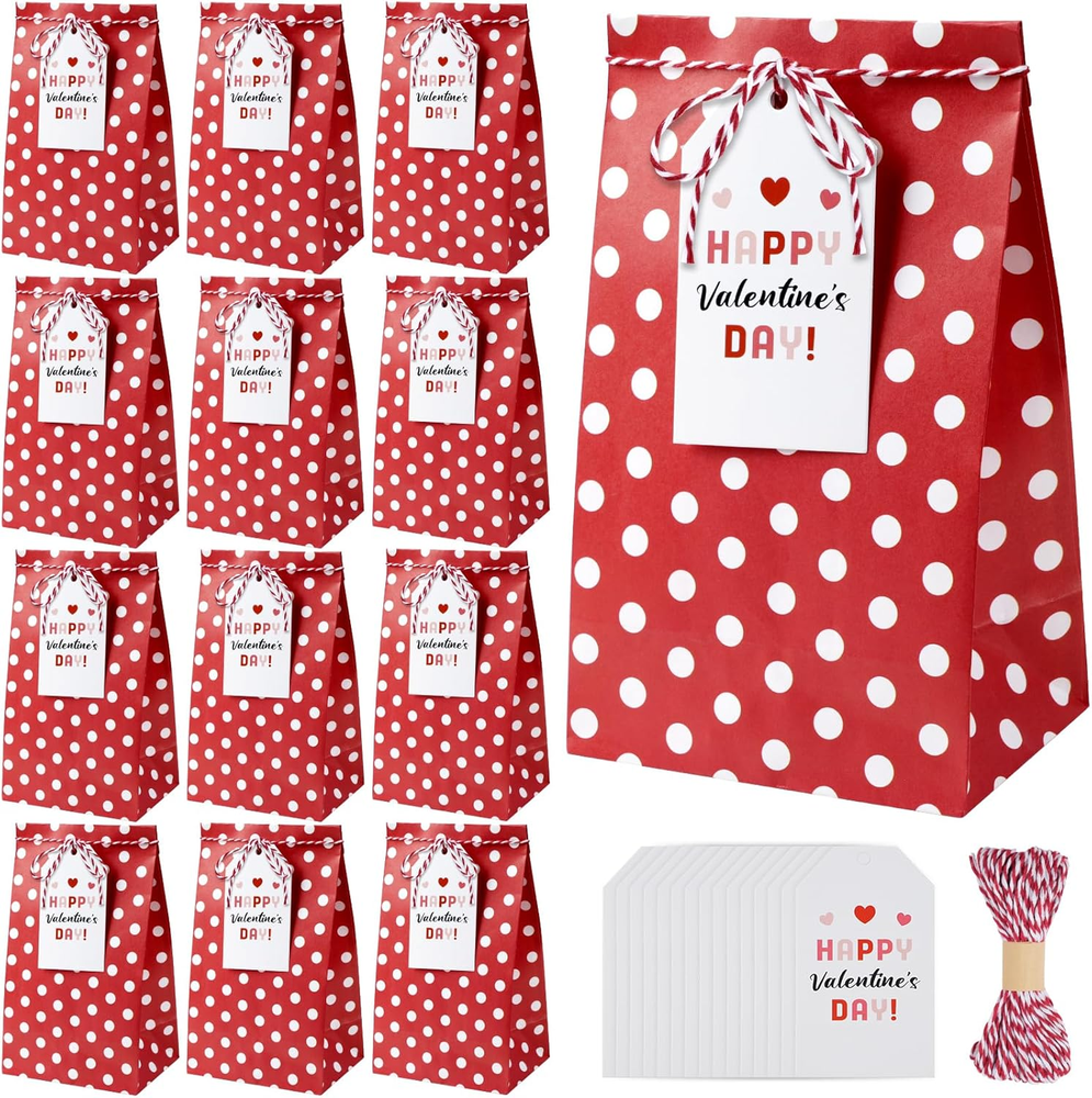 Valentines Day Gift Bags with Card Party Decorations Red Happy Valentine-image