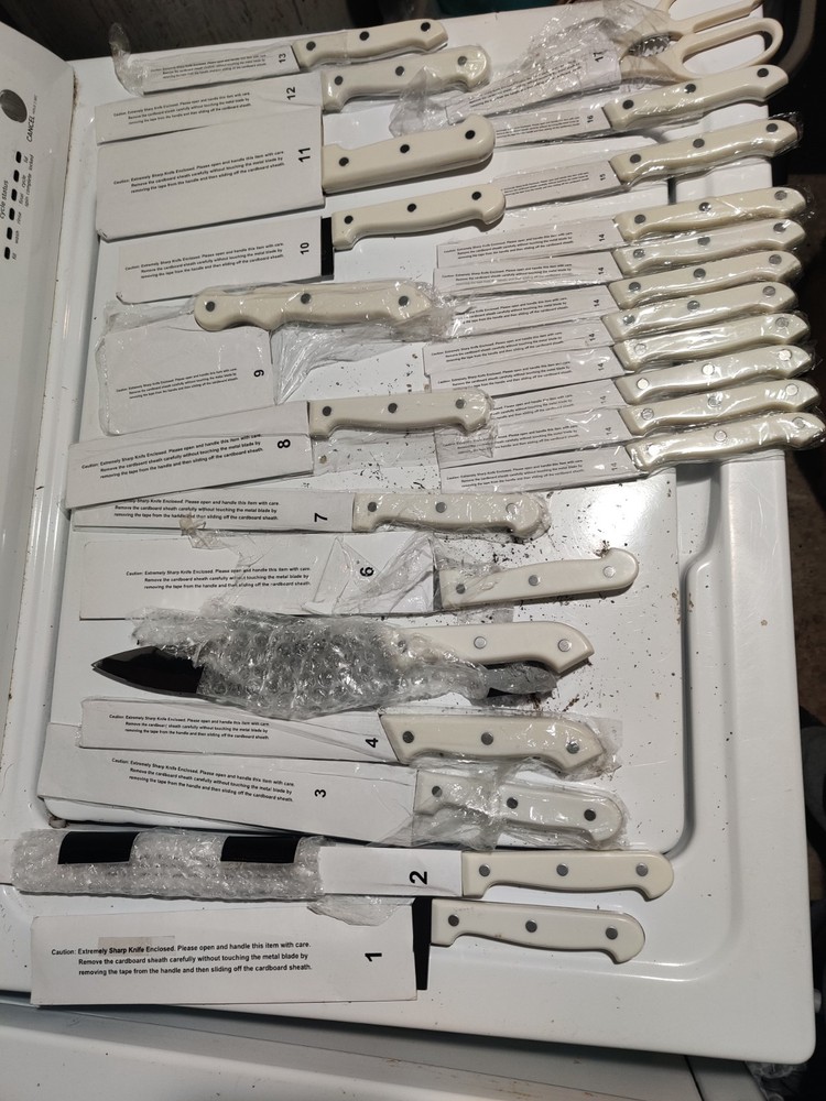 RONCO Showtime Six Star Stainless Steel Kitchen White Handle Knife Set- 24 Piece