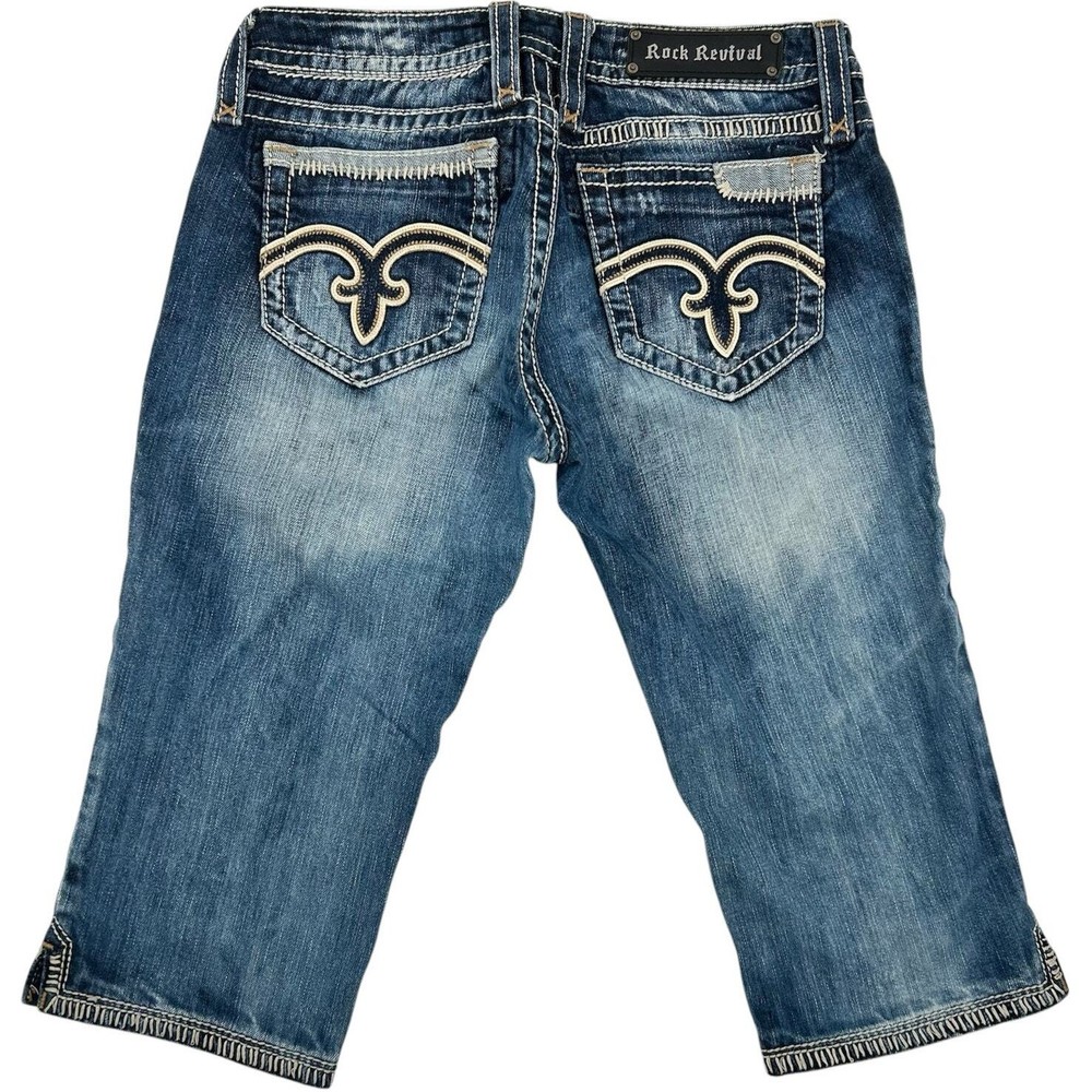 VTG y2k women's Rock Revival Karlie Capri Cropped blue medium wash denim jeans
