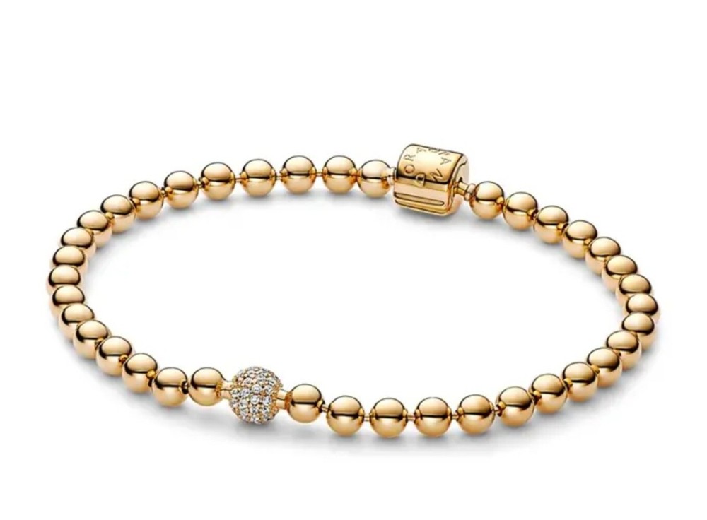 New ™Pandora Ladies ball bracelet with zirconia, gold-plated 568342C01
