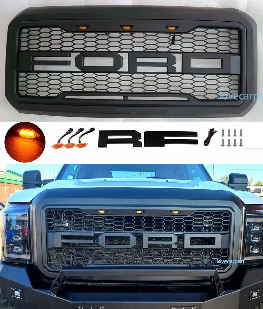 For For-d F250 F350 F450 Grill 2011-2016 Super Duty Upgrade Grille w/3LED+Letter