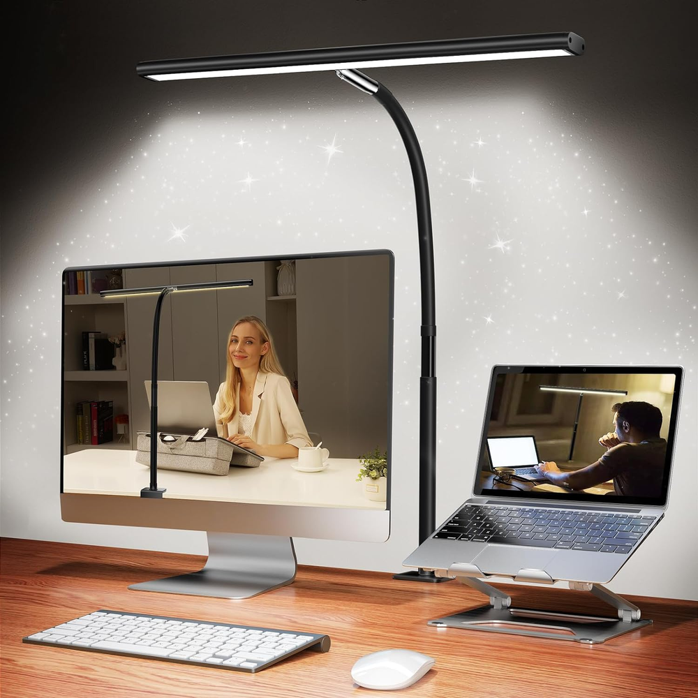 LED Desk Lamp for Office Home, Eye-Caring Desk Light with Stepless Dimming Adjus