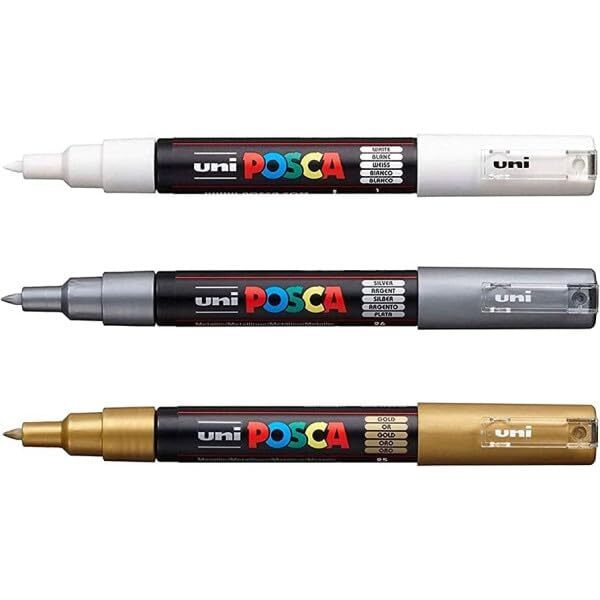 posca Authentic Marker Set, 3 White, Gold, & Silver Professional Grade Paint ...