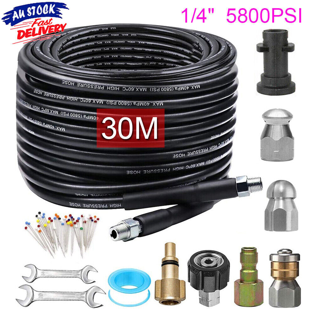 30M Sewer Jetter Kit for Pressure Washer Cleaner Hose 5800PSI NPT 1/4