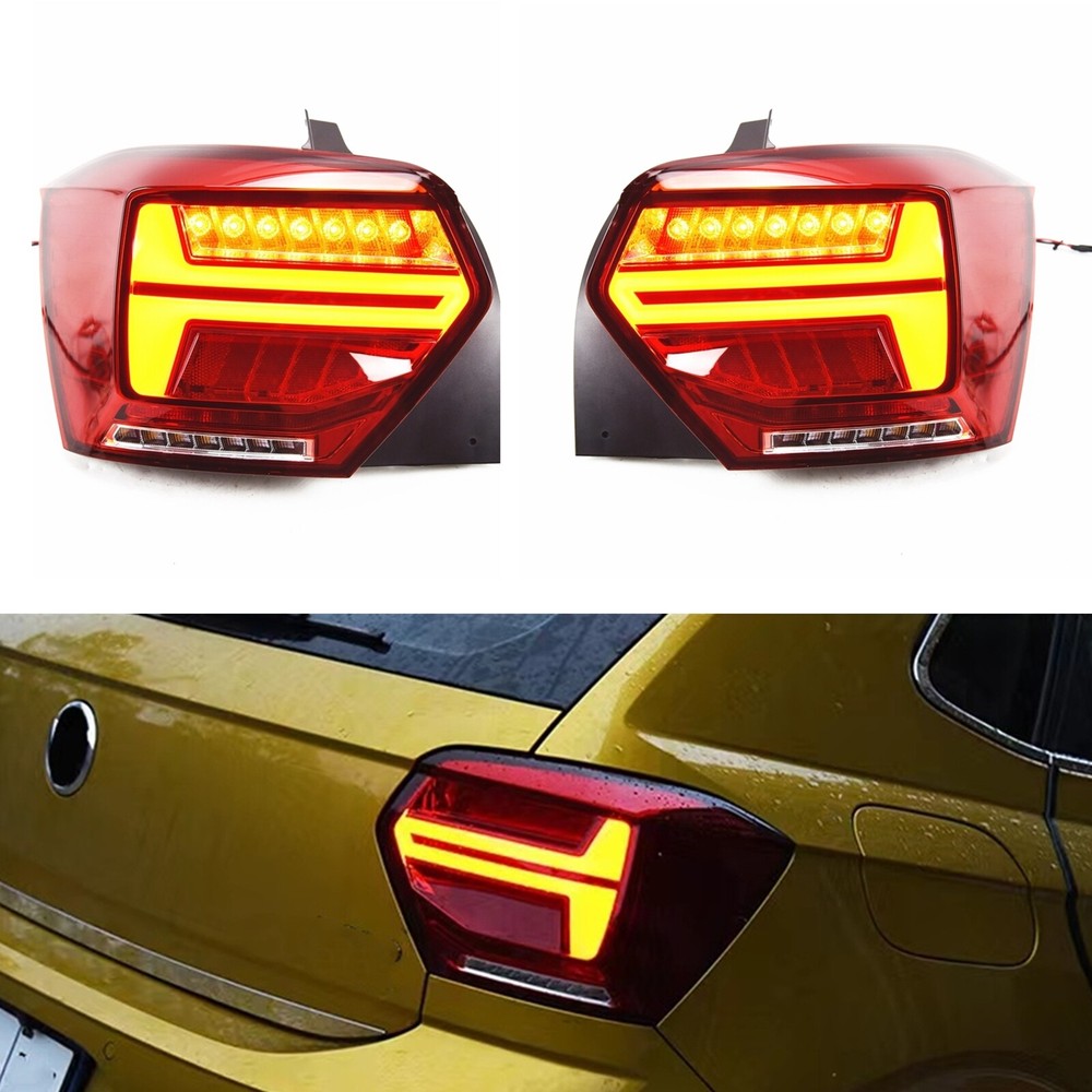 2pcs Rear Brake Light Taillight Red Shell Amber Light For VW Polo 2011-2017 2012