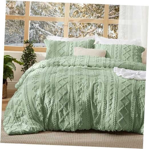 Tufted Boho Comforter Set Size - Sage Green Queen 14 - Sage Green - Elegant