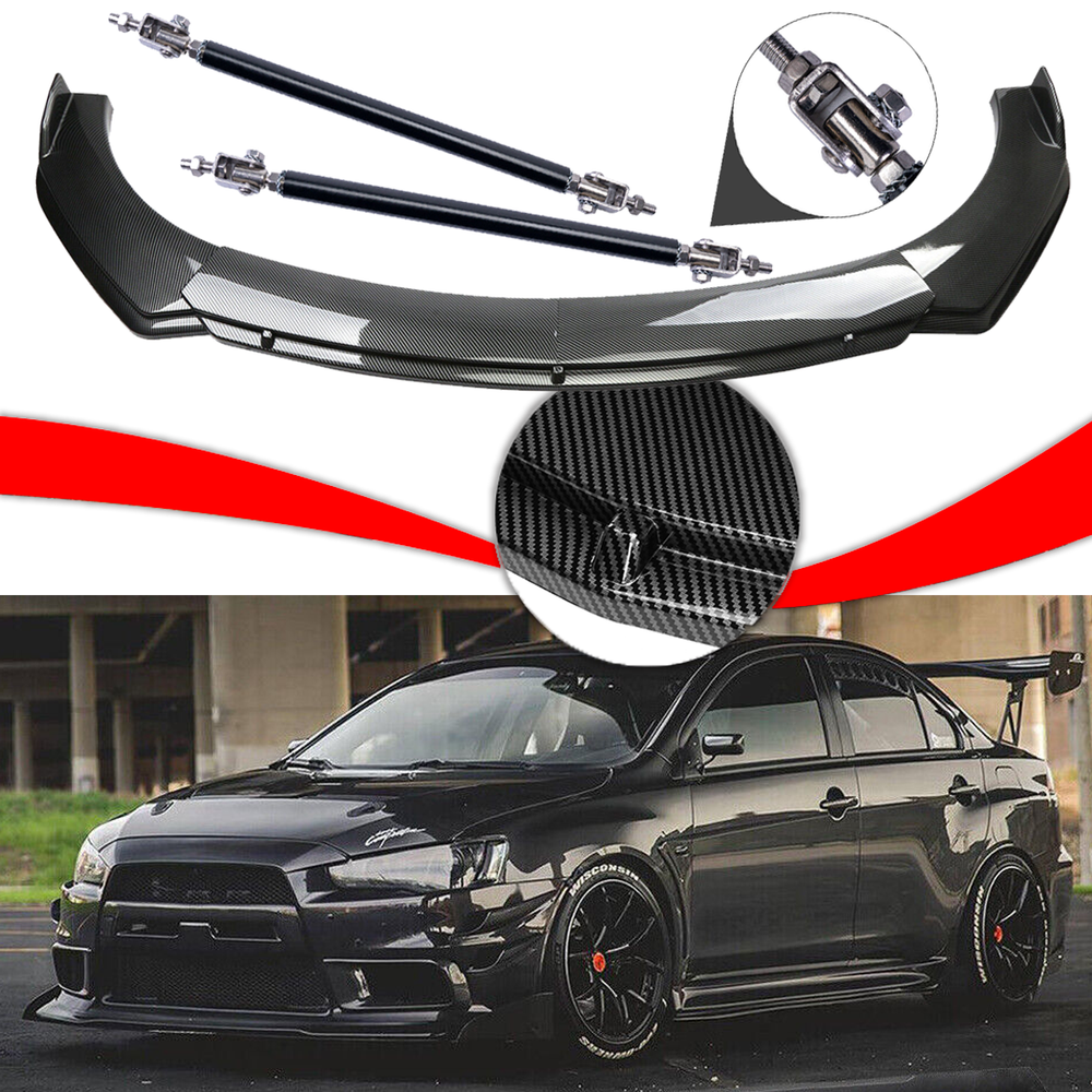 For Mitsubishi Lancer GT Carbon Fiber Style Front Bumper Lip Spoiler Strut /Rods
