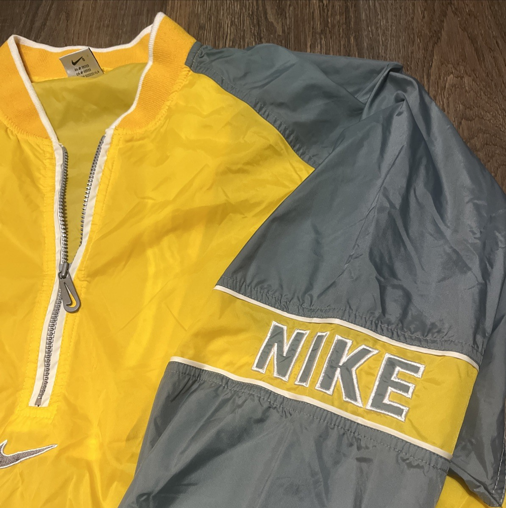VTG 90s Y2K Nike Center Swoosh 1/2 Zip Pullover Windbreaker Jacket Mens L Yellow