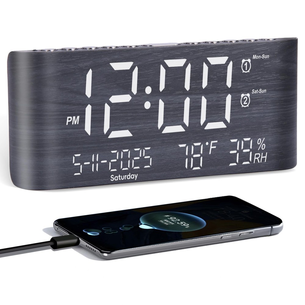 8.7 Inch Large Display Digital Alarm Clock with Day Month and Temperature