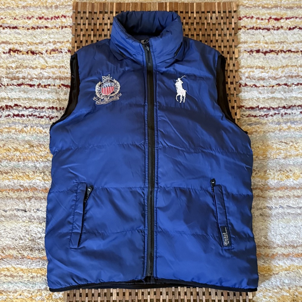 Vintage Polo Ralph Lauren Los Angeles USA Puffer Vest Blue Men's Size Medium VTG