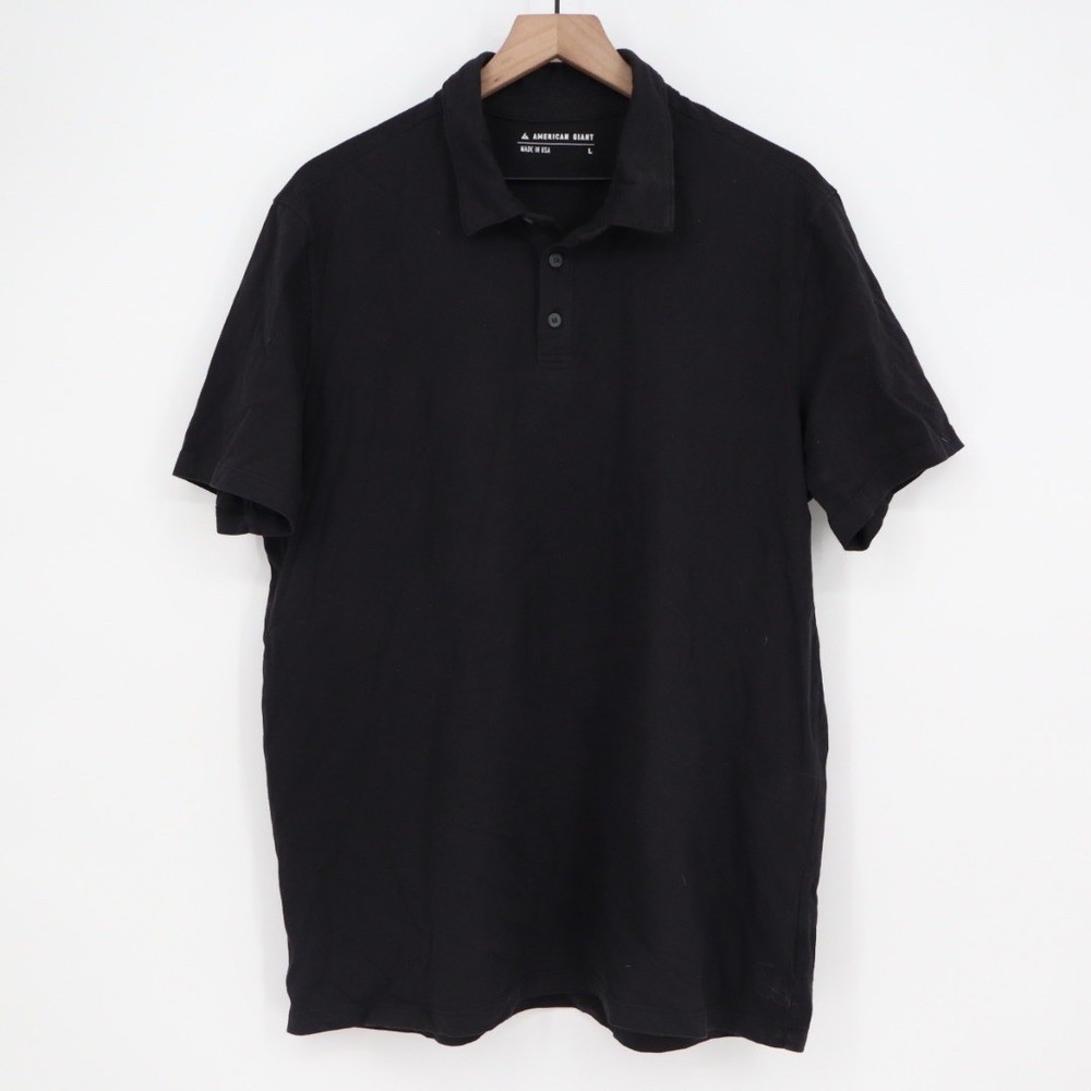 American Giant Mens Black Short Sleeve Classic Polo Shirt Made in USA Size L