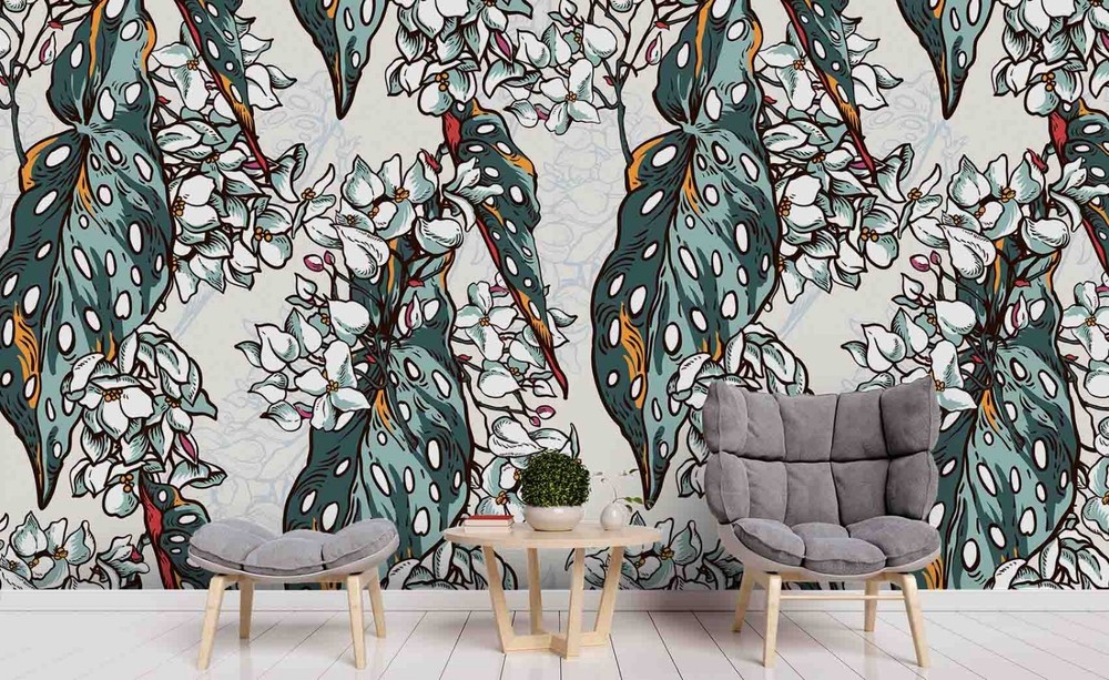 3D Flower Leaves Plant Group Pattern Wall Murals Wallpaper Murals Wall Sticker 2