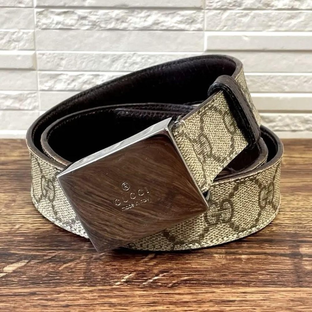 Authentic GUCCI Brown Buckle Belt with Silver GG Logo Unisex Vintage