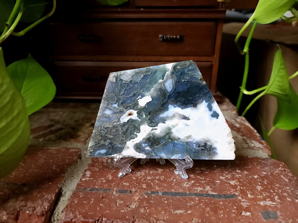Moss Agate Natural Crystal Slab for Healing and Decor