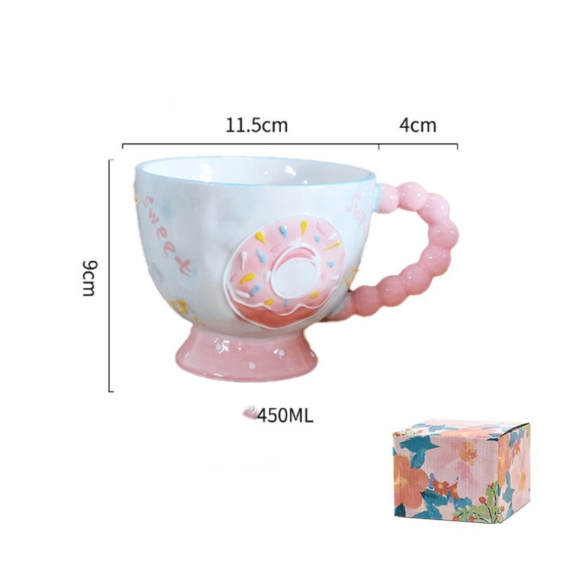 450ML Ceramic cups MUG tea GIFT cute flower BLUE COFFEE MUG