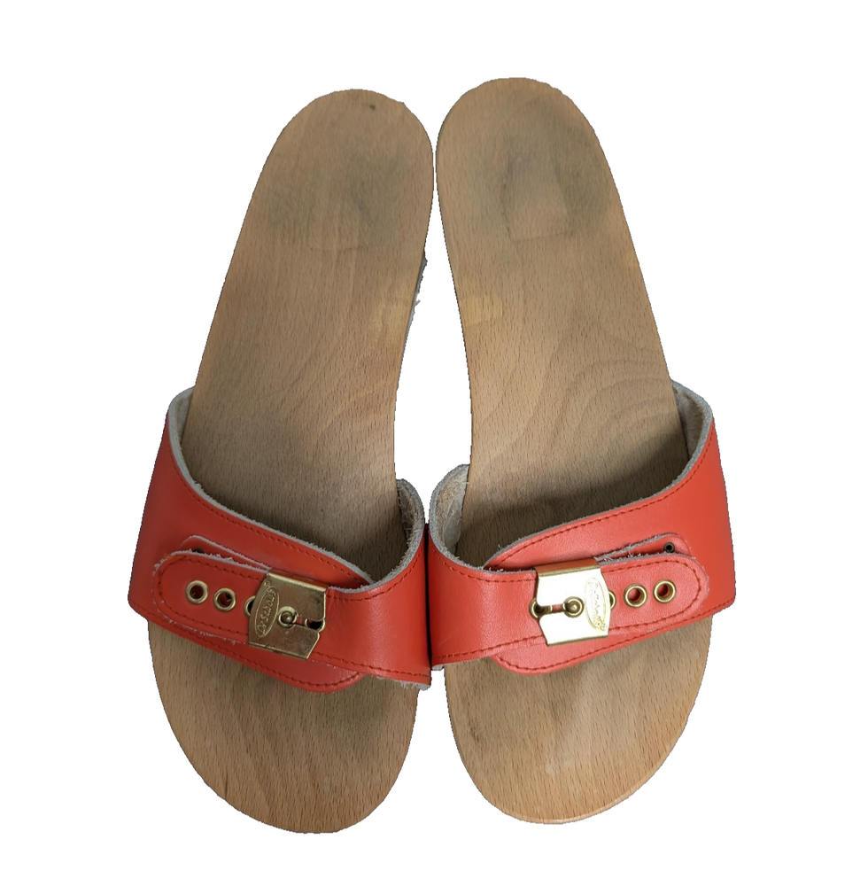 Dr Scholls Original Wood Sandals Womens 9 9.5 Clog Leather Strap Boho Retro VTG