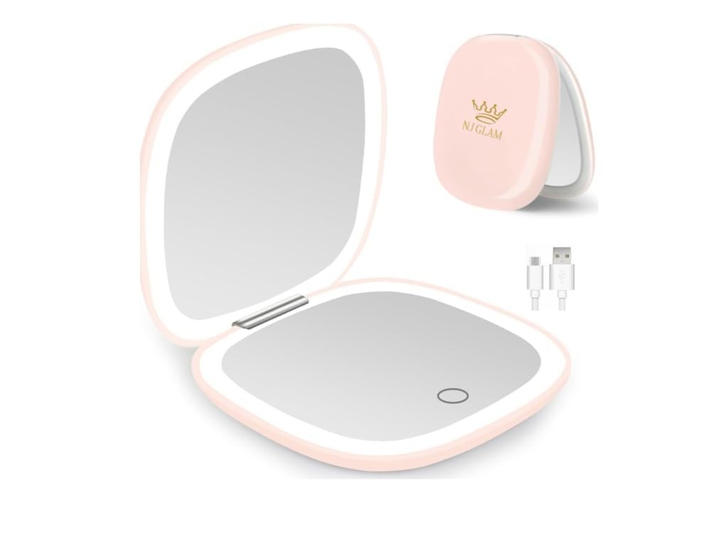 Portable LED Lighted Makeup Mirror with USB Charging in Pink