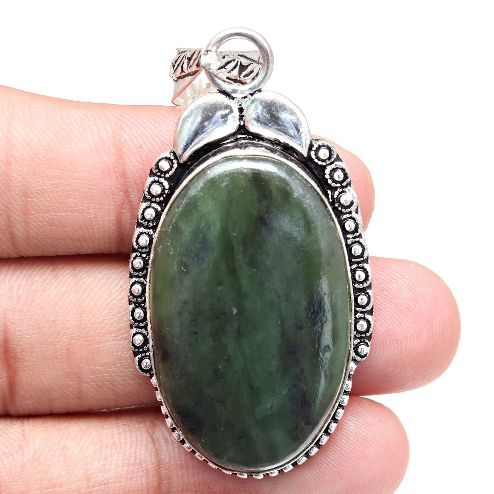 Green Dot Jasper Pendant Handmade Silver Jewelry for Mother's Day 2.5 Inch