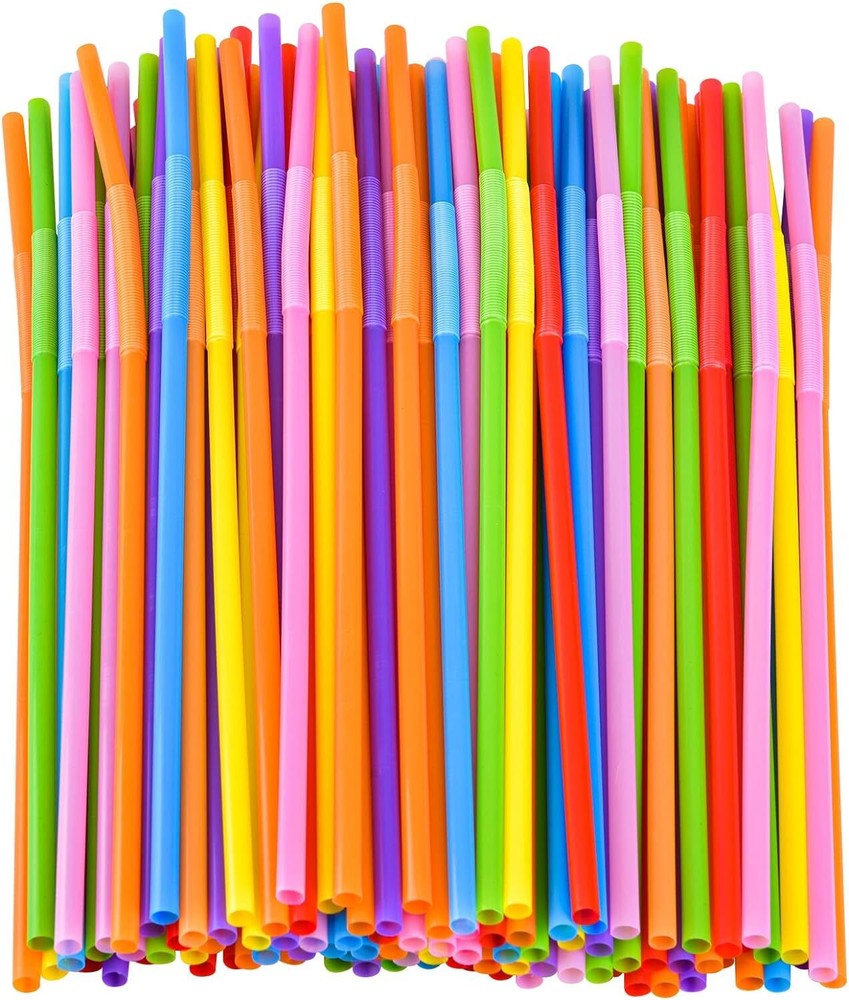 100PCS Flexible Plastic Straws, Colorful Disposable Bendy 12.8inch,