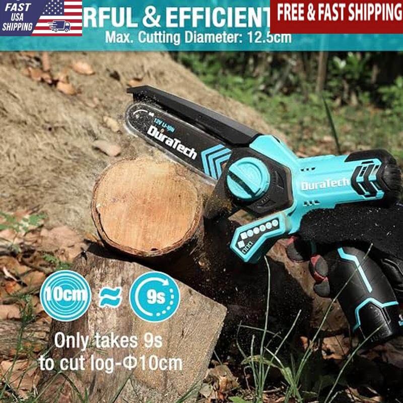 12V Cordless Mini Chainsaw with 2 Batteries for One-Handed Wood Cutting and Pruning 550W
