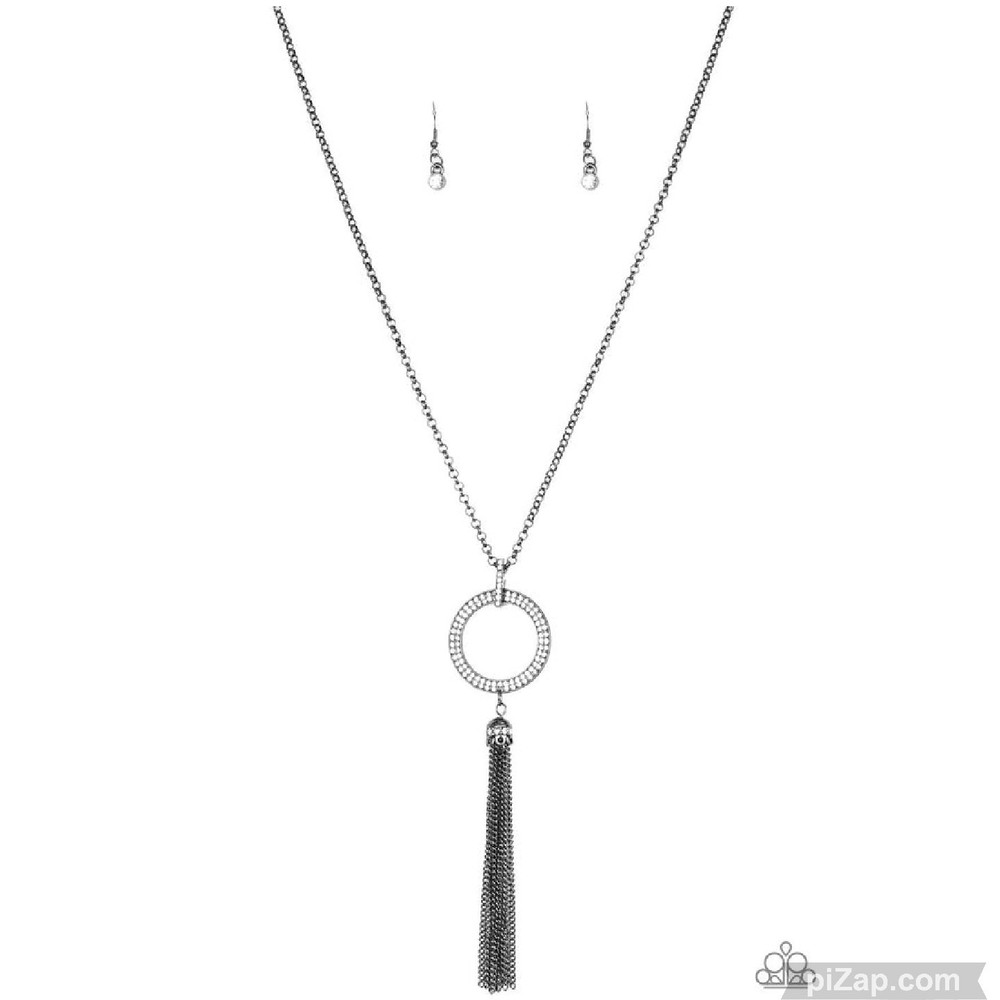 Paparazzi Straight To The Top Black Necklace and Earring Set New In Package