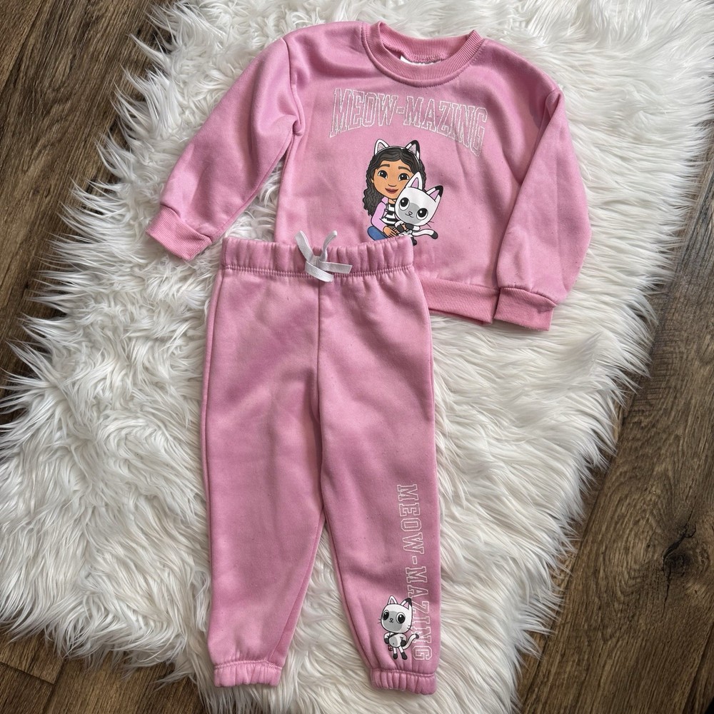 Gabby’s Dollhouse Toddler Girl Outfit 2T Pink Sweatshirt Jogger Set