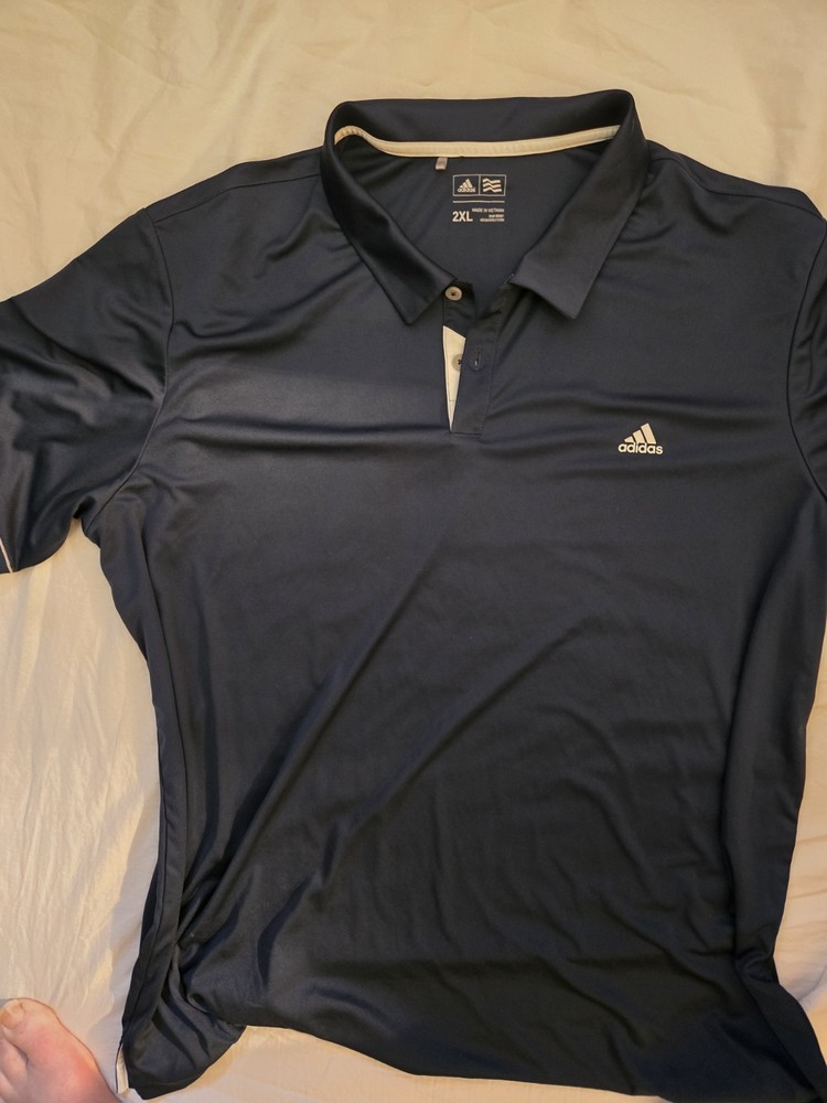 Adidas Mens Blue golf polo, 3 stripe back 2xl. Used Excellent
