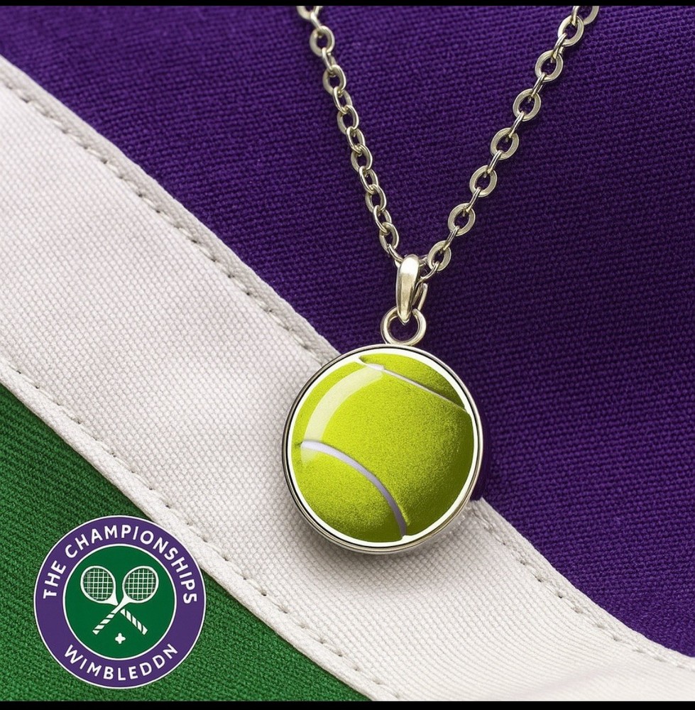 Wimbledon Tennis Ball Necklace - Glass Pendant Gift for Tennis Fans
