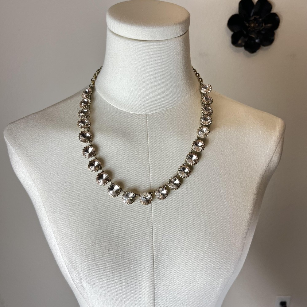 J.Crew Crystal Tennis Necklace Gold Tone Statement Womens Jewelry Rhinestone