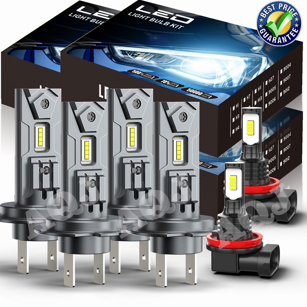 AQJ H7+H7+H11 6000K Combo 6X LED Headlight High Low Beam & Fog Light Bulbs Kit