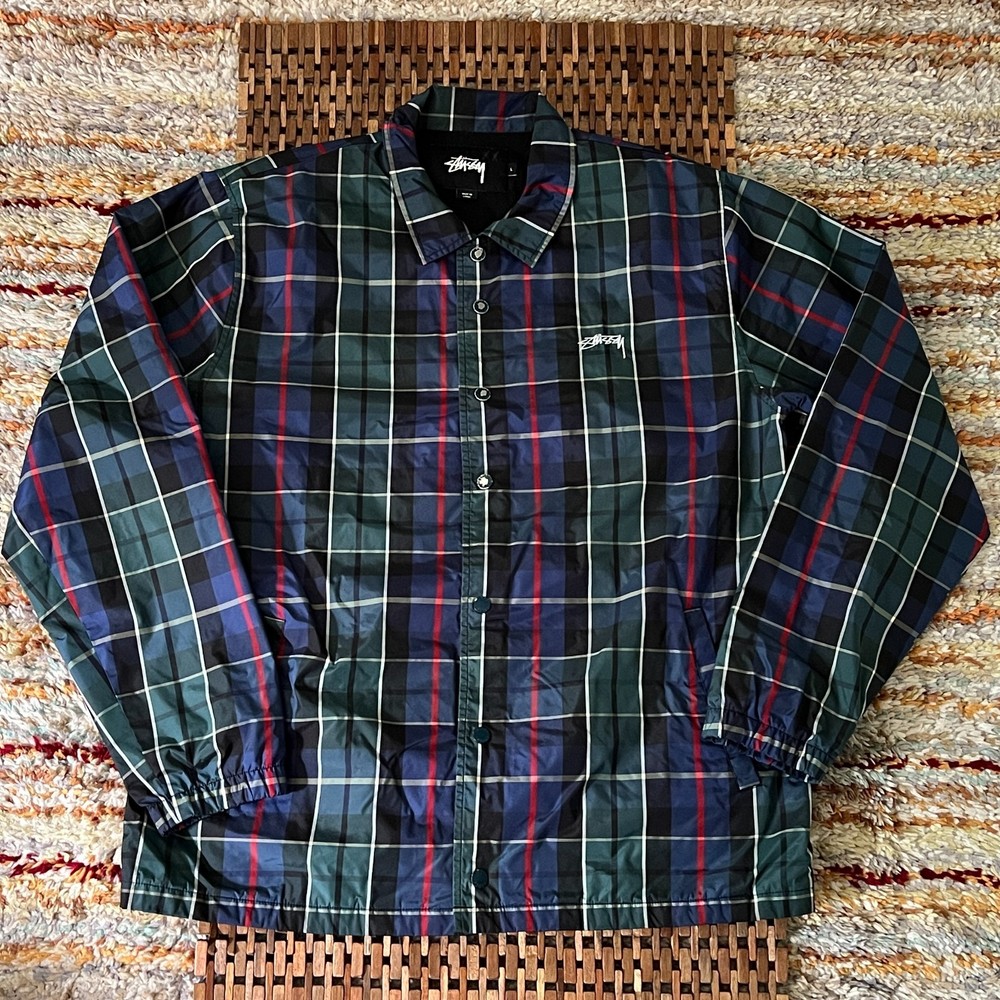 Stussy Tartan Plaid Coach's Jacket Windbreaker Green Red White Large L