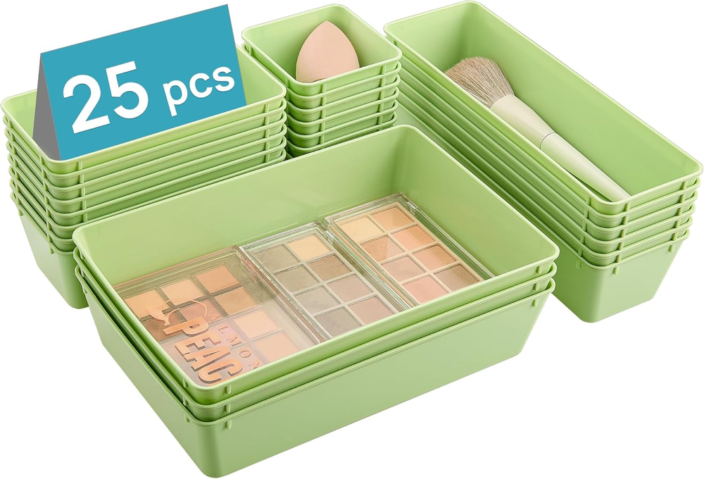 25 PCS Plastic Drawer Organizers Set, 4-Size Versatile Bathroom and Vanity Drawe