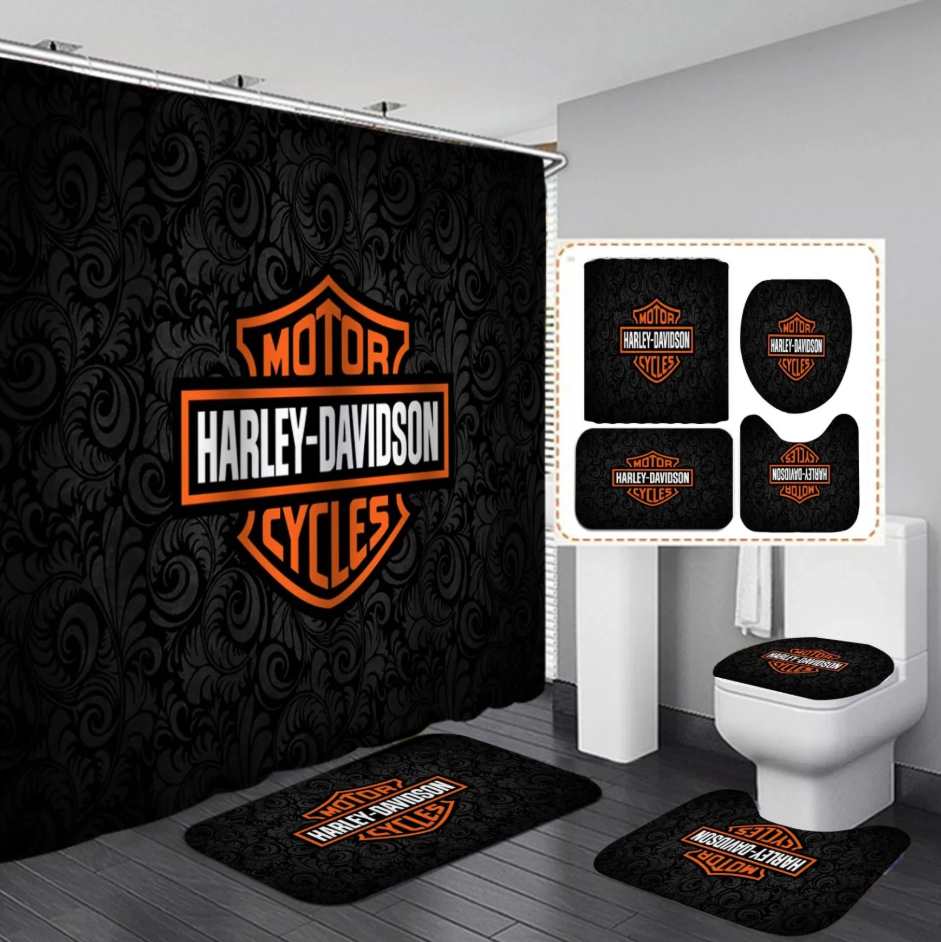 Black Theme Style Harley Davidson Waterproof Bathroom Sets or Shower Curtain.