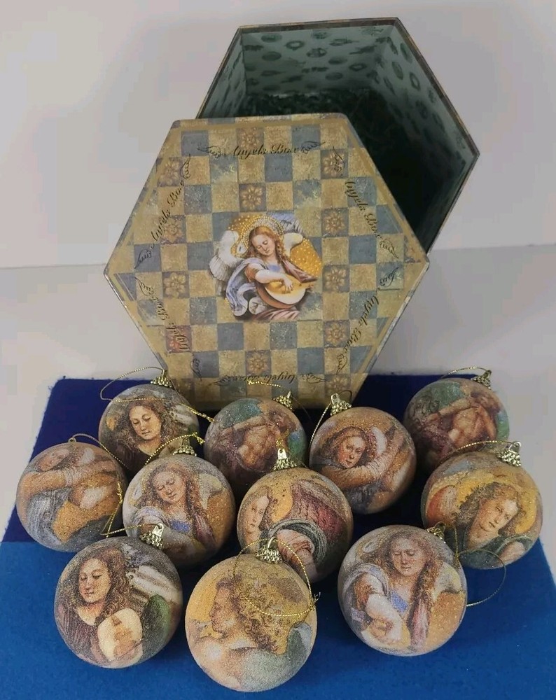 Angels Box Set of 11 Christmas Ornaments with Cherubs in Gift Storage Box w2s14