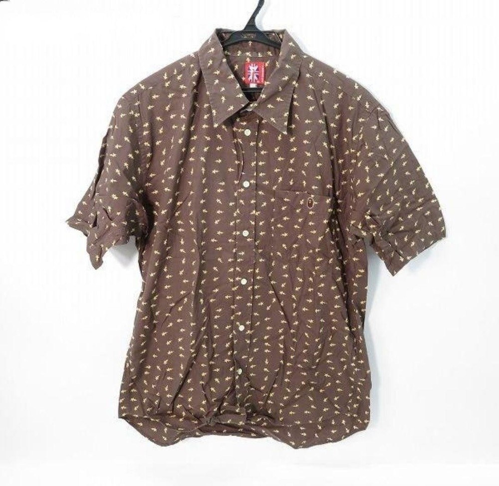 Excellent Used BAPE Shirt XL Authentic Rare Star All-Over Pattern Short Sleeve