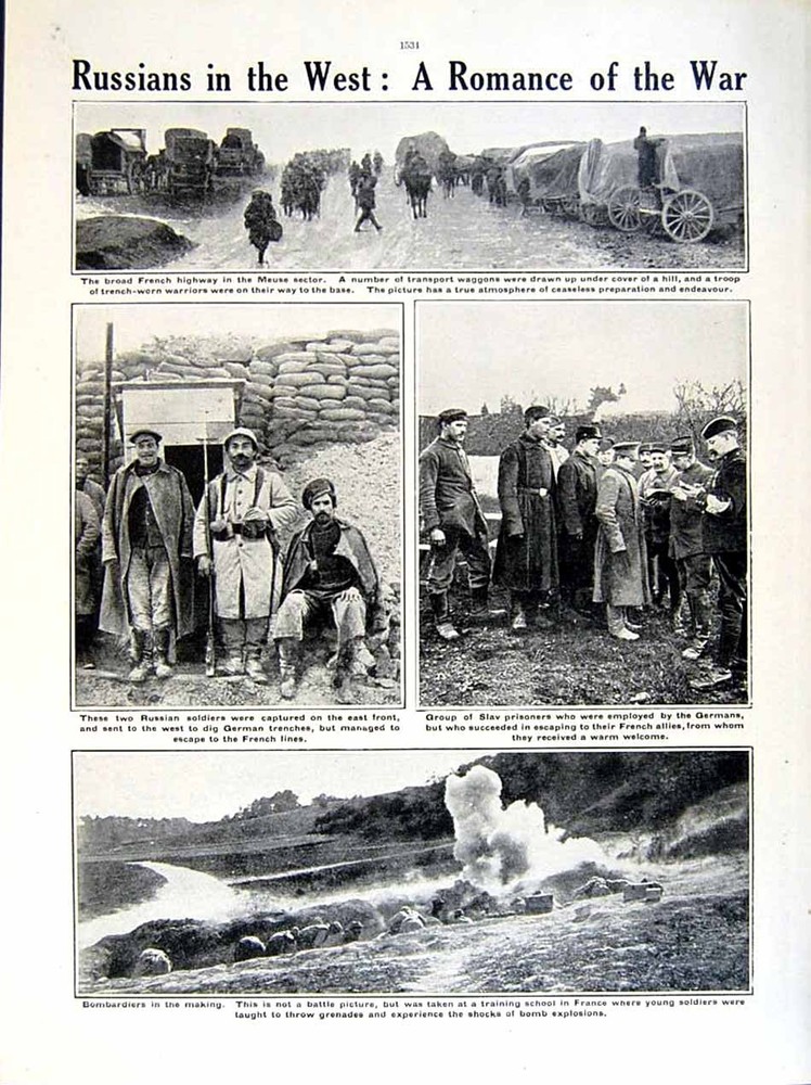 Old Antique Print 1915-16 World War French Siers Russian Slav Prisoner 20th