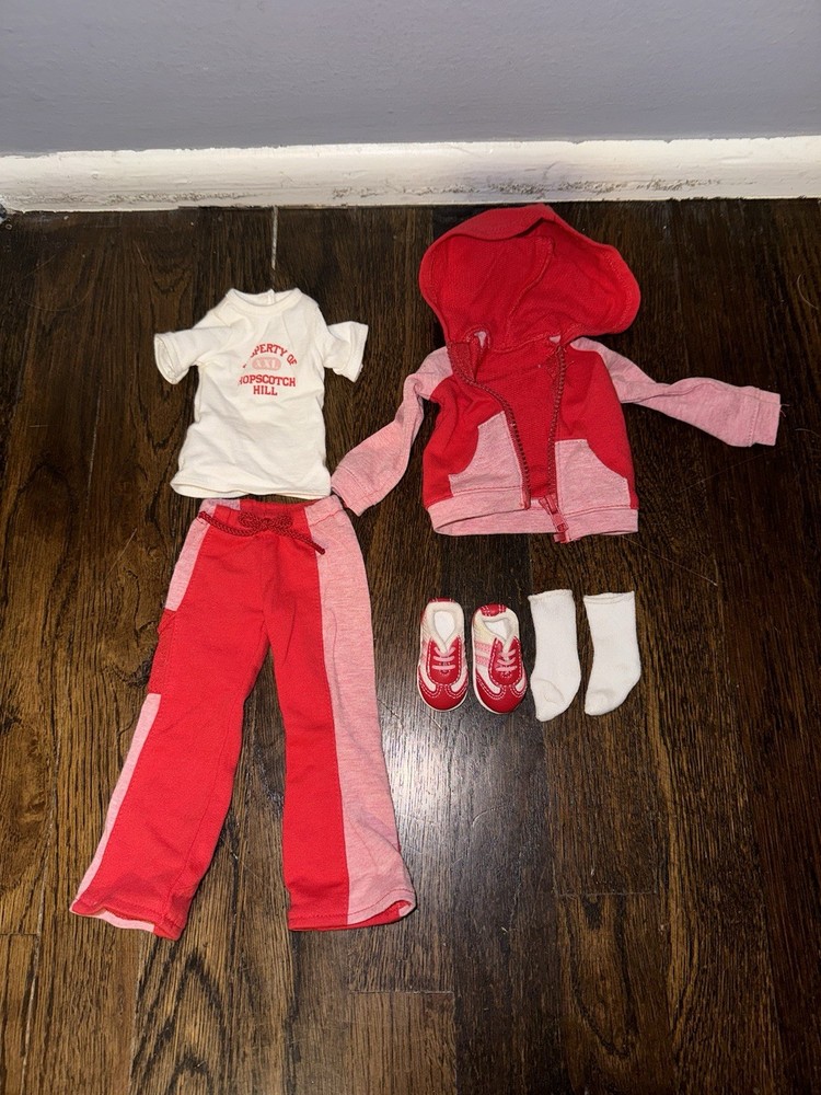 American Girl Hopscotch Hill Outfit Red Pants Jacket Shirt and Shoes - Red Set