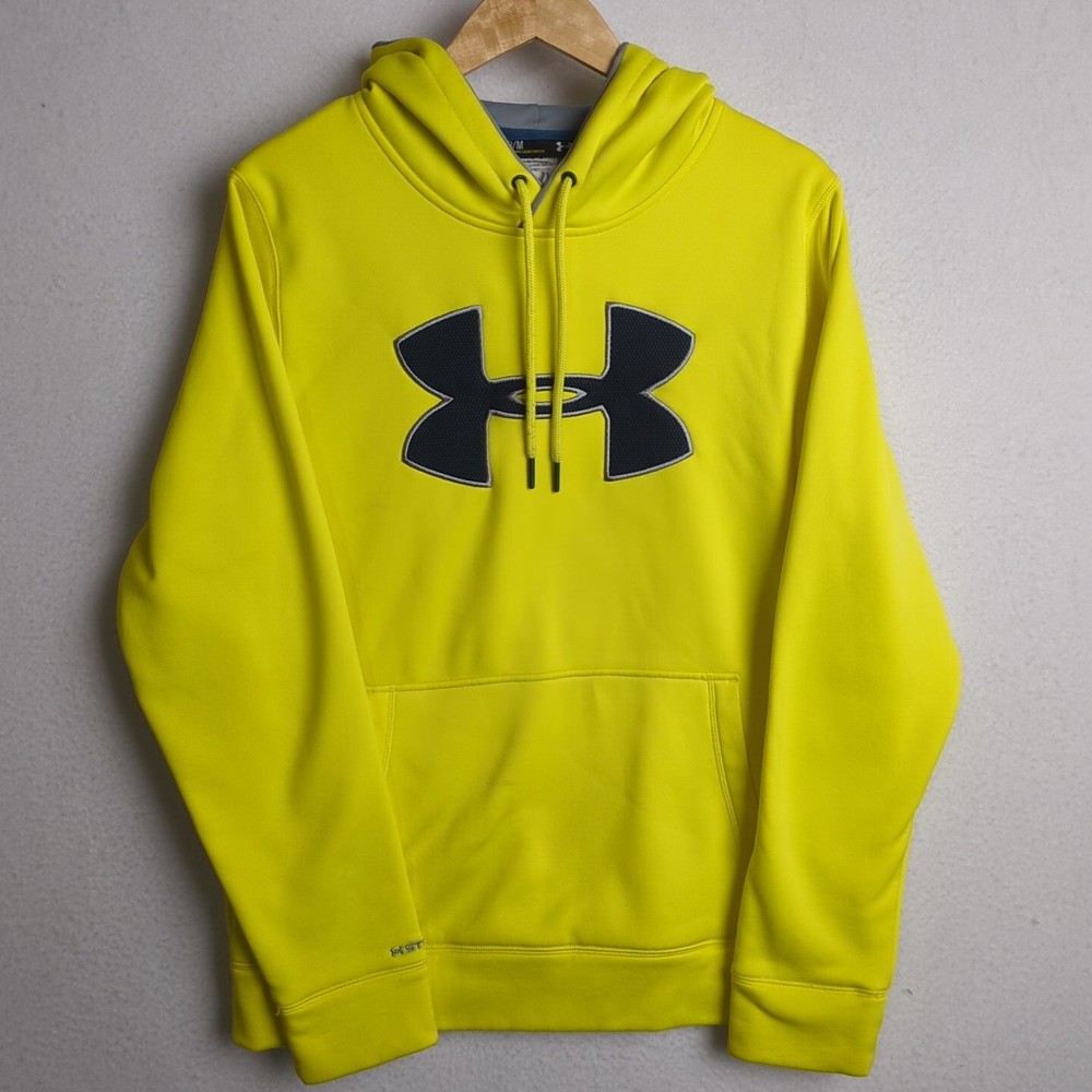 UNDER ARMOUR Storm Cold Gear Mens Medium Yellow Logo Loose Hoodie Sweatshirt