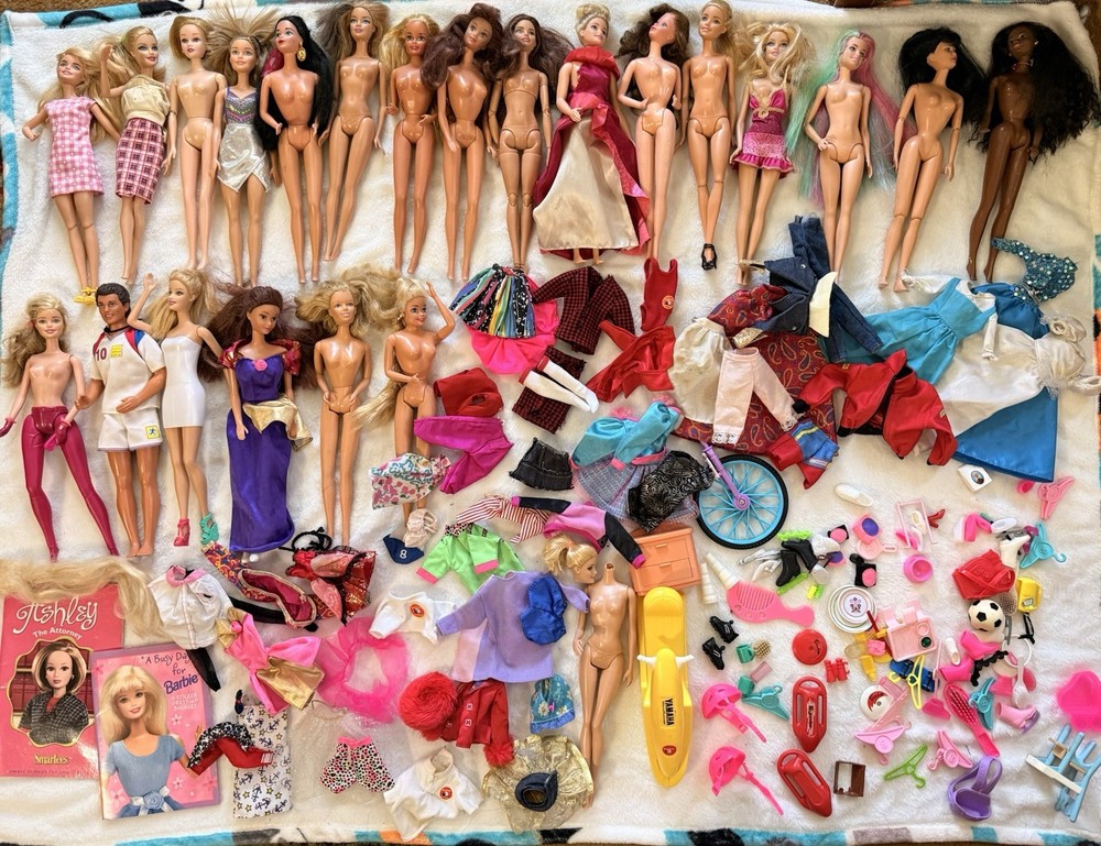 Huge Lot of Barbie (23) Clothes (42) Accessories (85+) SOLD AS IS