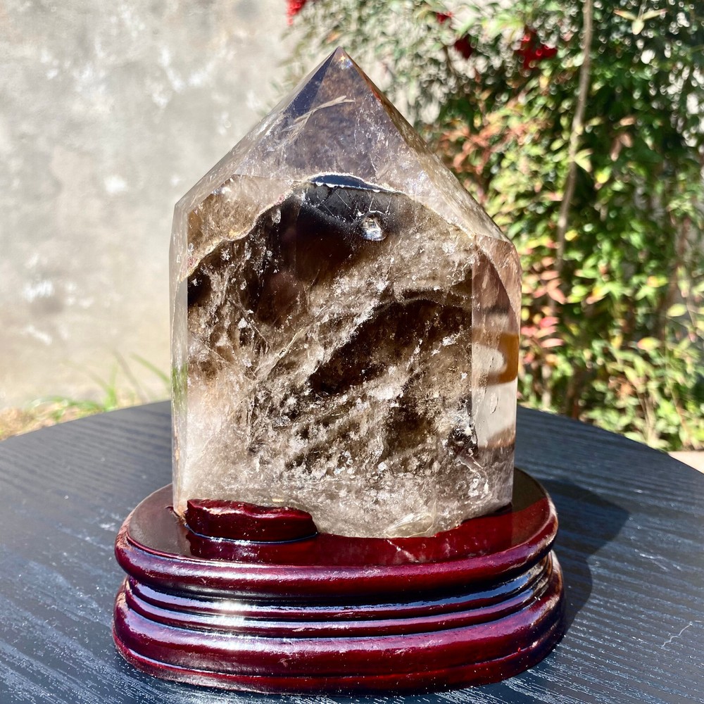3.7LB Natural Ghost Phantom Quartz Crystal Spiritual Point Tower Energy+base-