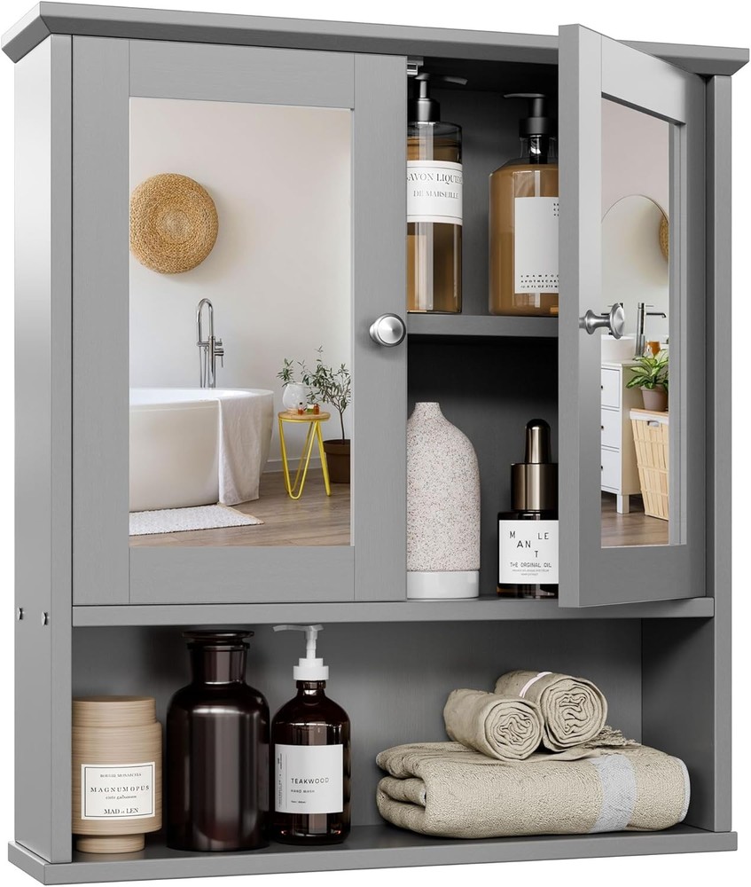 Wall-Mounted Bathroom Cabinet with Mirror Door Over Toilet Storage